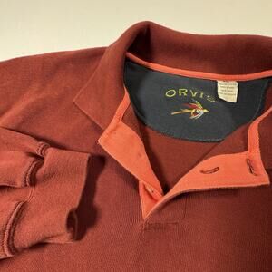 Orvis XXL Heavyweight Cotton Rugby Polo Pullover Red Long Sleeve Sweater Mens